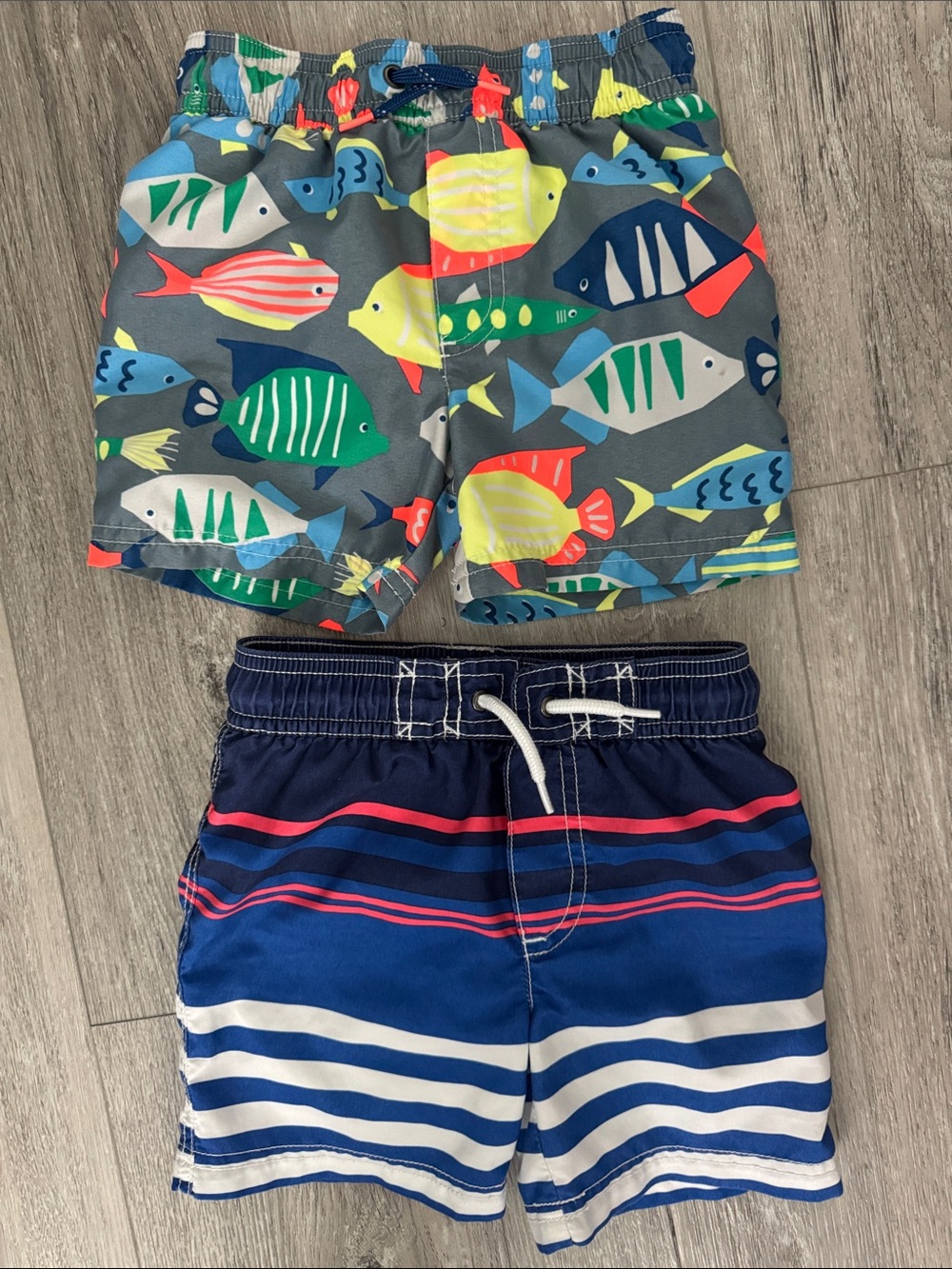 Carter's Kids Swim Trunks - Multicolor Fish Print + Blue Stripes Size 2T